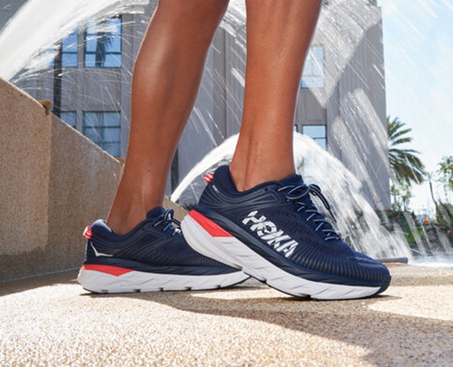 Hoka One One Løbesko Dame - Bondi 7 - Mørkeblå/Hvide - 069287XVF